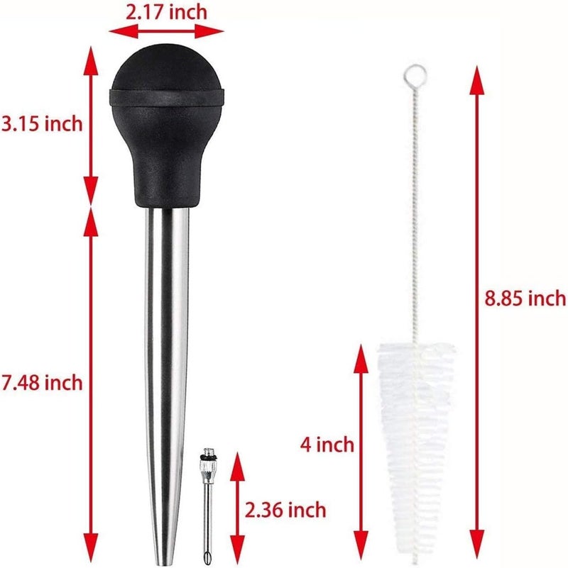 MeiAoJia Stainless Steel Turkey Baster Syringe, Flavor Injector Needle,With Cleaning Brush- Easy to clean, Rubber Bulb - Image 2